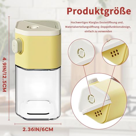 Set di 2 contenitori per spezie predosati, scatola per spezie, adatta per spezie, pepe, zucchero, farina di frumento, contenitore per sette gusti per la tavola della cucina, 200 ml, verde e giallo. (1/4)