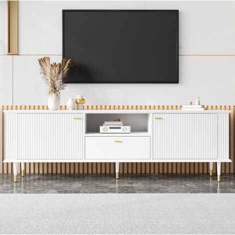 Mueble TV 170x36x54 cm blanco con 2 puertas, cajón y 1 estante (1/5)