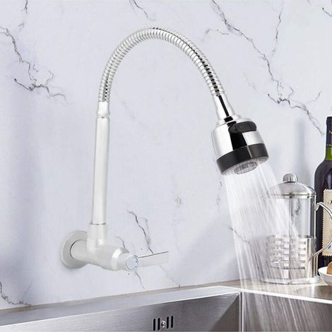 Robinet d'évier de cuisine à poignée unique, G1/2inch Robinet de robinet mural rotatif à 360 ° pour cuisine domestique à eau froide pour usage domestique