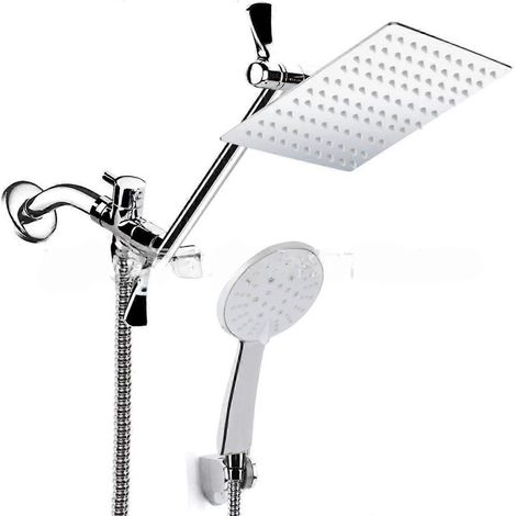 Ensemble de douche double à main avec bras de support d'extension dissimulé, inverseur à trois voies, douchette à main pressurisée à économie d'eau et jet supérieur (1/5)