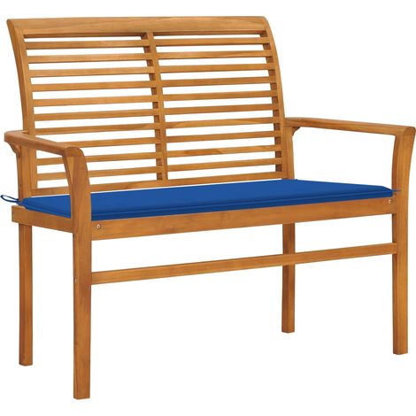 Banc de jardin meuble de patio d'extérieur terrasse et coussin bleu royal 112 x 55 x 94 cm bois de teck massif