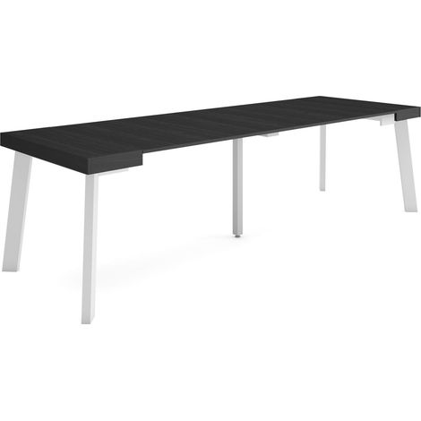 Skraut Home - Table console extensible, Console meuble, 260, Pour 12 personnes, Pieds en bois, Style moderne, Noir (1/5)
