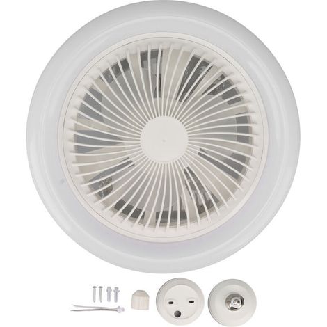 Ventilatore da soffitto da 30 W con luce, ventilatore da soffitto, ventilatore da soffitto silenzioso, luce da soffitto a LED dimmerabile E27, 3 velocità, timer (bianco) -Crezuo