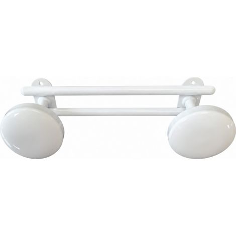 Garderobenhaken mit 2 Haken, Durchmesser 65 mm, aus weißem Stahl, Länge 245 mm (1/2)