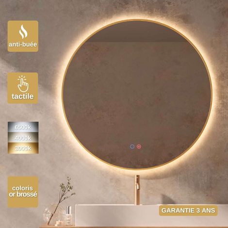 Miroir Salle de Bain LED Rétro-éclairé Réglable Ø70cm - Or Brossé - Commandes Tactiles & Anti-Buée - FUN LEDIMEX (1/5)