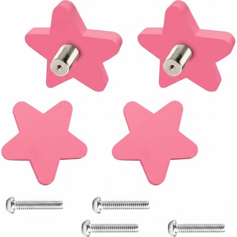 Juego de 4 pomos para muebles con forma de estrella, tiradores decorativos rosas para cajones con tornillos, asas suaves para habitaciones infantiles, armarios y cómodas. (1/5)