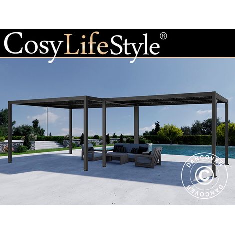 Pergola tonnelle de jardin bioclimatique San Pablo Alu+, 3x3m, 4x4m, Noir, 2 pcs. - Dancover
