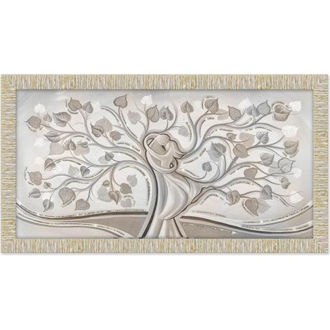 Lupia - Quadro Moderno con Cornice Bianca Oro, Stampa su Legno con Glitter, GIOVY ALBERO ABBRACCIO MIX, tema amore e famiglia, per Soggiorno, Camera da Letto, Ufficio, 60x110 cm, Made in Italy (1/4)