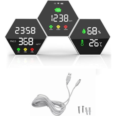 Moniteur de Détecteur de Qualité de L'Air Testeur Intérieur Capteur de Dioxyde de Détecteur de Co2 Mural Moniteur de Dioxyde de (1/5)