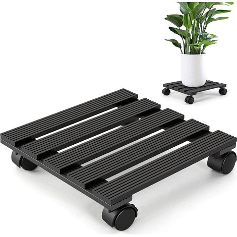 Wolketon 3X WPC Pflanzenroller 30cm, Blumenroller Tragkraft 80 KG, Rolluntersetzer mit Rollen, Kübelroller für Pflanzen, Blumentopf(Eckig, Grau)