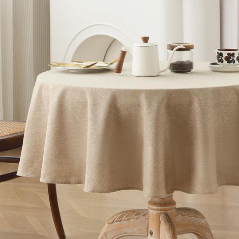Nappe lavable Ronde 140 cm aspect lin café imperméable facile d'entretien