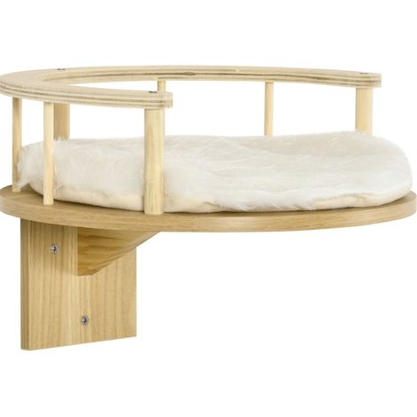 Cama de pared para gatos con cojín y borde de seguridad 34 x 34 x 10,5 cm roble y blanco (1/5)