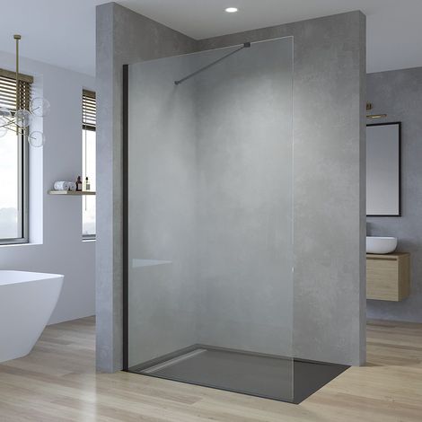 Duschwand Walk in Dusche Glas Duschtrennwand schwarz matt Duschabtrennung 80 90 100 110 120 cm Duschkabine Glaswand 8mm Nano Sicherheitsglas inkl. verstellbarer Winkel Stabilisationsbügel 100x200 cm (1/5)