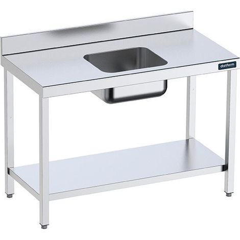 Table de chef Inox avec bac Central et étagère - Gamme 700 - Distform