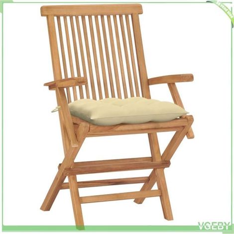 Chaises de jardin - FAFEICY - 3065634 - Teck massif - Pliantes - Coussins blanc crème (1/5)