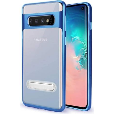Coque Transparente Samsung Galaxy S10 Plus avec Béquille Support Rotatif, Housse Ultra Fine en PC Rigide Antichoc, Coque Bleue pour Galaxy S10 Plus, Fine et Résistante (1/4)