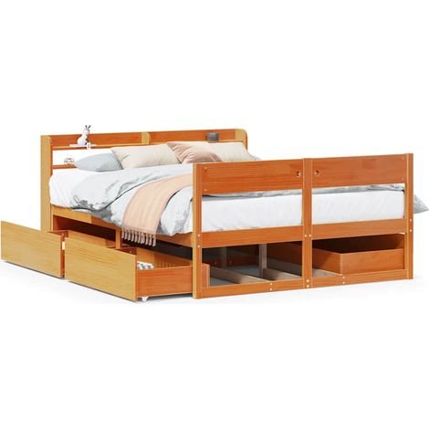 Maison Exclusive - Massivholzbett ohne Matratze Wachsbraun 140x19