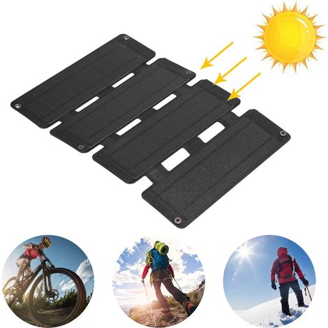 Tragbares, faltbares 14-W-Solarladegerät aus ETFE mit vier Paneelen, 5 V 0–2,5 A, zwei USB-Ausgängen, schwarz (1/5)