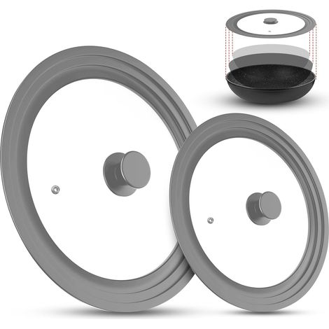 Universal Glass Lid With Silicone Rim - For Saucepans And Pans Diameter 6.3/7.1/20cm And 9.4/10.2/11 mm - Grey (1/5)