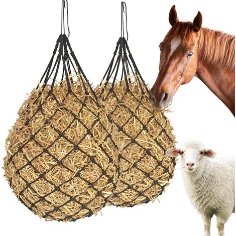 Filets à foin pour chevaux, mailles de 6 cm x 6 cm, filet à foin de 101,6 cm pour une alimentation plus lente, sac à foin robuste et résistant pour remorque à chevaux (noir) (1/4)