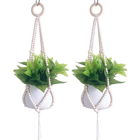 Suspensions pour plantes d'intérieur, lot de 2, suspension en macramé avec perles (1/5)