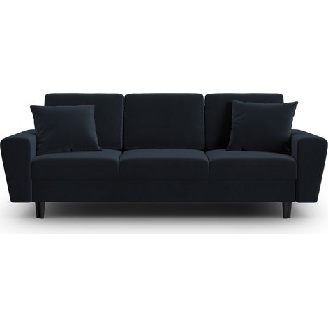 Canapé convertible + box 3 places en velours bleu foncé (1/5)