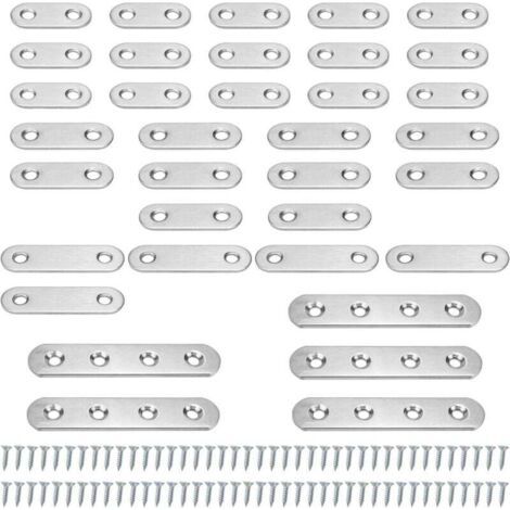 35 Pièces Equerre Plate, Argent Équerre de Fixation, Equerre Inox Livré avec 80 vis, Equerre Metal Convient pour Réparer et Fixer des Meubles