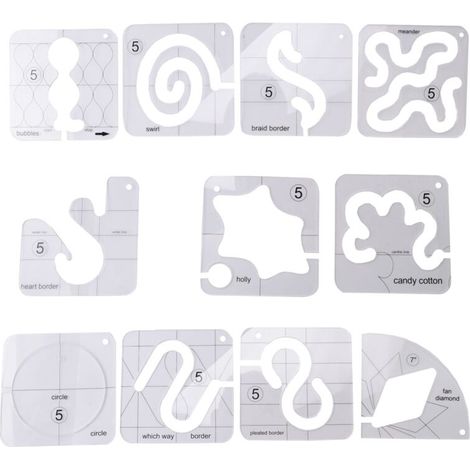 Ensemble de ModèLes Courtepointe à Mouvement Libre 11 PièCes SéRies-RèGle Couture et RèGle Acrylique Marque Repassage pour le Machine Bricolage