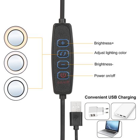 Lampe de table flexible à pince avec loupe 8x, bras pivotant, LED à intensité variable, lampe de bureau, 3 modes de couleur et 10 niveaux de luminosité, lecture, travail, études