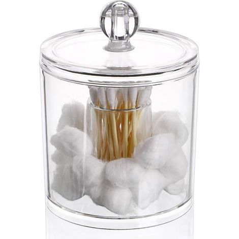 Pot En Acrylique Avec Couvercle - Récipient De Rangement Pour Cotons Tiges Et Disques Démaquillants - Hauteur 10 Cm Diamètre 9,4 Cm - 1 Pièce (1/5)