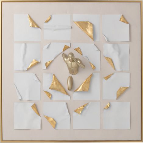 Tableau carré blanc et doré en relief - blanc et doré (1/5)