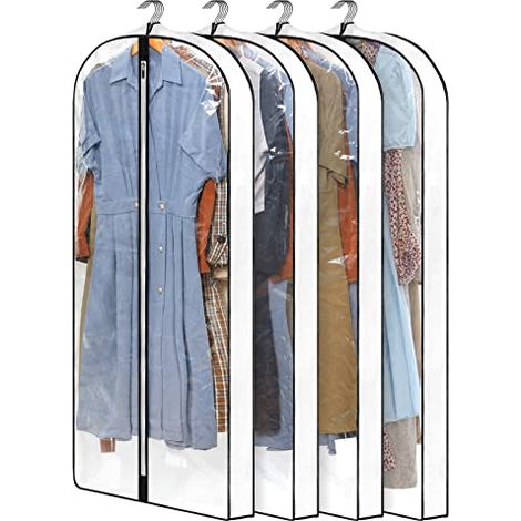 Lot de 4 Housses de Robe Longue avec Soufflet de 10 cm, 152 cm, Transparentes pour Vêtements Suspendus, Protection Poussière, Voyage et Rangement - 61 x 152 cm (1/5)