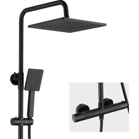 AURALUM MAX Système de douche avec thermostat 38 °C Mélangeur de douche Douche à effet pluie Set de douche avec douchette à main, noir (1/5)