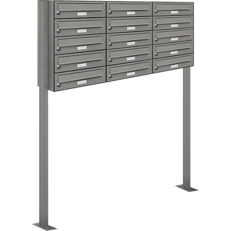 15er Premium Standbriefkasten Aluminiumgrau RAL 9007 freistehend Postkasten 3x5 (1/5)