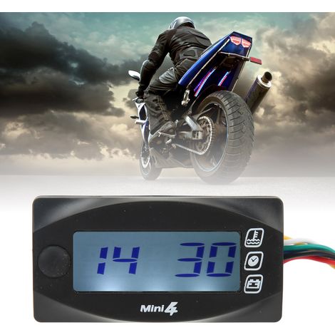 Motorradmodifikation: Universelles, ultradünnes LCD-Display (12 V DC) mit 4-in-1-Anzeigen für Spannung, Zeit, Motortemperatur und Kühlmitteltemperatur sowie 14 mm x 22 mm Zündkerzenstecker (1/5)