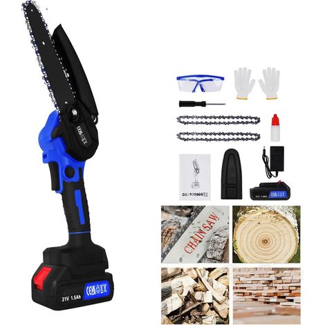 Kits de scie à chaîne 2200W scie à chaîne électrique 6 " branches de bois de coupe avec 1 Pièces batterie Li-Ion et 2 chaînes, 2200W, longueur de la plaque de guidage de 6 pouces