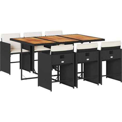 vidaXL Set da Pranzo da Giardino 7 pz Nero con Cuscini in Polyrattan