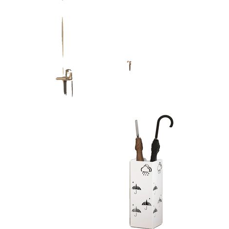 Porte-parapluie, Plateau de collecte d'eau, Design en acier durable, Blanc (1/2)