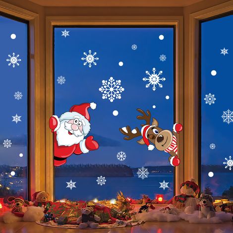 Adesivi con Babbo Natale e renne - adsorbimento elettrostatico - vetrine - scene con calamite da frigo - decorazioni natalizie (1/2)