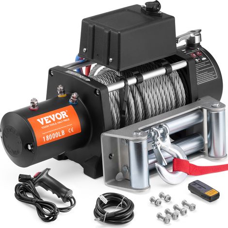 VEVOR Elektrische Seilwinde, 18.000 lb, 12 V DC LKW-Winde mit Φ7/16 Zoll x 85 Fuß Stahlkabel-Rollenführung, kabellose und kabelgebundene Fernbedienung,IP55 wasserdicht zum Abschleppen von Geländewagen (1/5)
