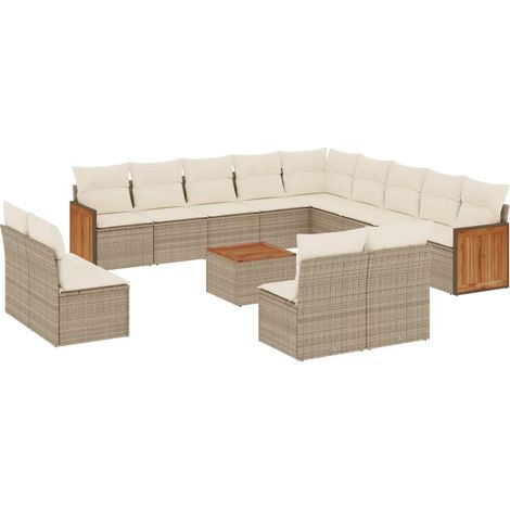 vidaXL Set Divani da Giardino 14pz con Cuscini in Polyrattan Beige (1/5)