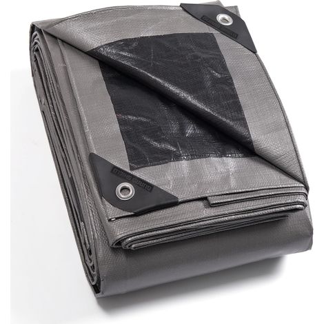 Bâche de Protection Bâche Imperméable étanche 5x5m Gris/Noir 160g/m² Polyéthylène Bâches UV Résistant avec œillets (1/5)