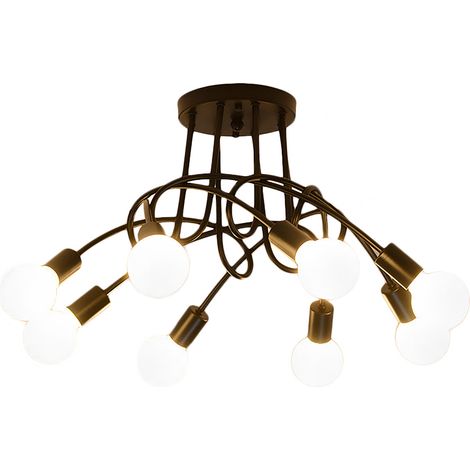 Plafonnier Moderne E27 Luminaire Plafonnier Créatif Lampe de Plafond Métal pour Salon Chambre Bar Café Noir 8 Lumières - Noir (1/5)