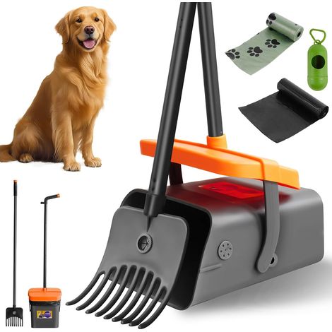 Pelle à excréments pour animaux de compagnie, pelle pliable pour excréments de chien de pelouse, avec long manche réglable, poubelle rotative et râteau, adaptée aux ramasseurs d'excréments de chiens e (1/5)