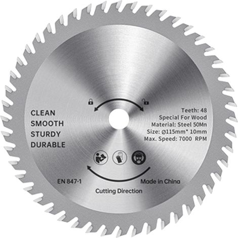 Lame de scie circulaire de 115 mm en acier allié TCT, 48 dents en carbure, pour la finition du bois, coupe nette, alésage de 32 mm (1-1/4 pouce).