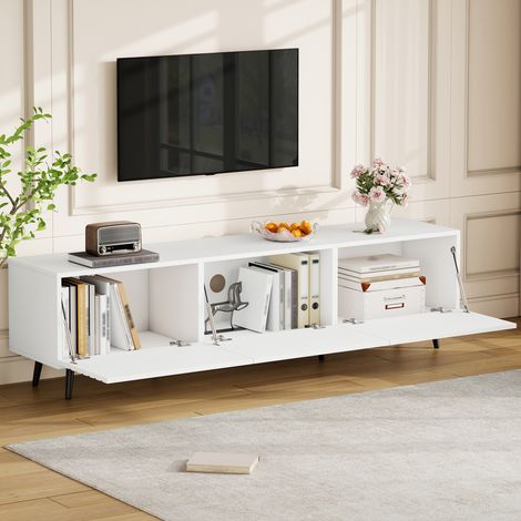 Armoire TV 180x40x48 cm blanc MDF,3 portes articulées design imprimé,grand rangement pour TV 80 pouces. (1/5)