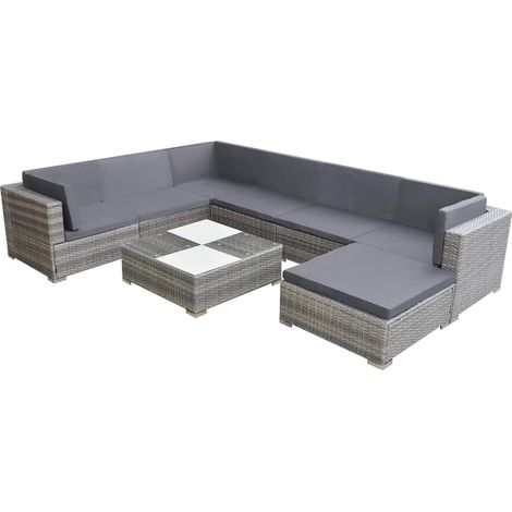Set de muebles de jardín 8 pzas y cojines ratán sintético gris vidaXL