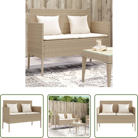 vidaXL Sitzgelegenheit -  Gartenbank mit Kissen Beige Poly Rattan