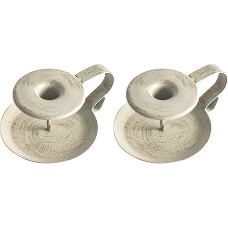 Lot de 2 bougeoirs pour bougies coniques, style vintage, en fer forgé blanc mat. (1/2)