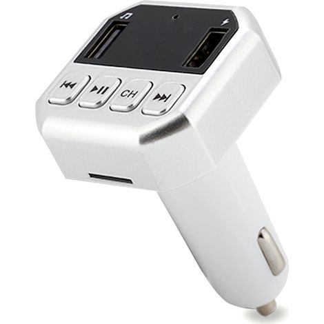 CARB8 Transmetteur FM Bluetooth avec Lecteur MP3 HD, Kit Appels Mains Libres et Chargeur USB (Argenté) (1/5)